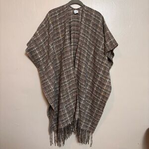 Just Jamie Womens Shawl Poncho Fringe Black Brown Metallic Lightweight One Size